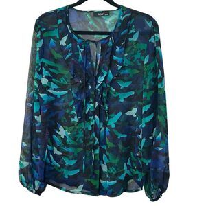 a.n.a A NEW APPROACH Women's Blouse Size Medium Ruffle Long‎ Sleeve Sheer